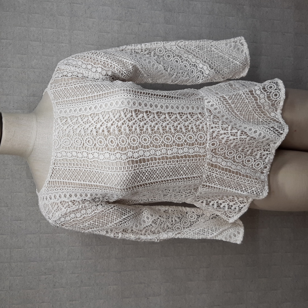 Blue Tassel Open Weave Top